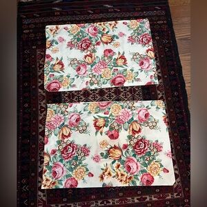 Pair of Vintage Cotton Floral Romantic Rose Tulip Cottagey Pillowcases